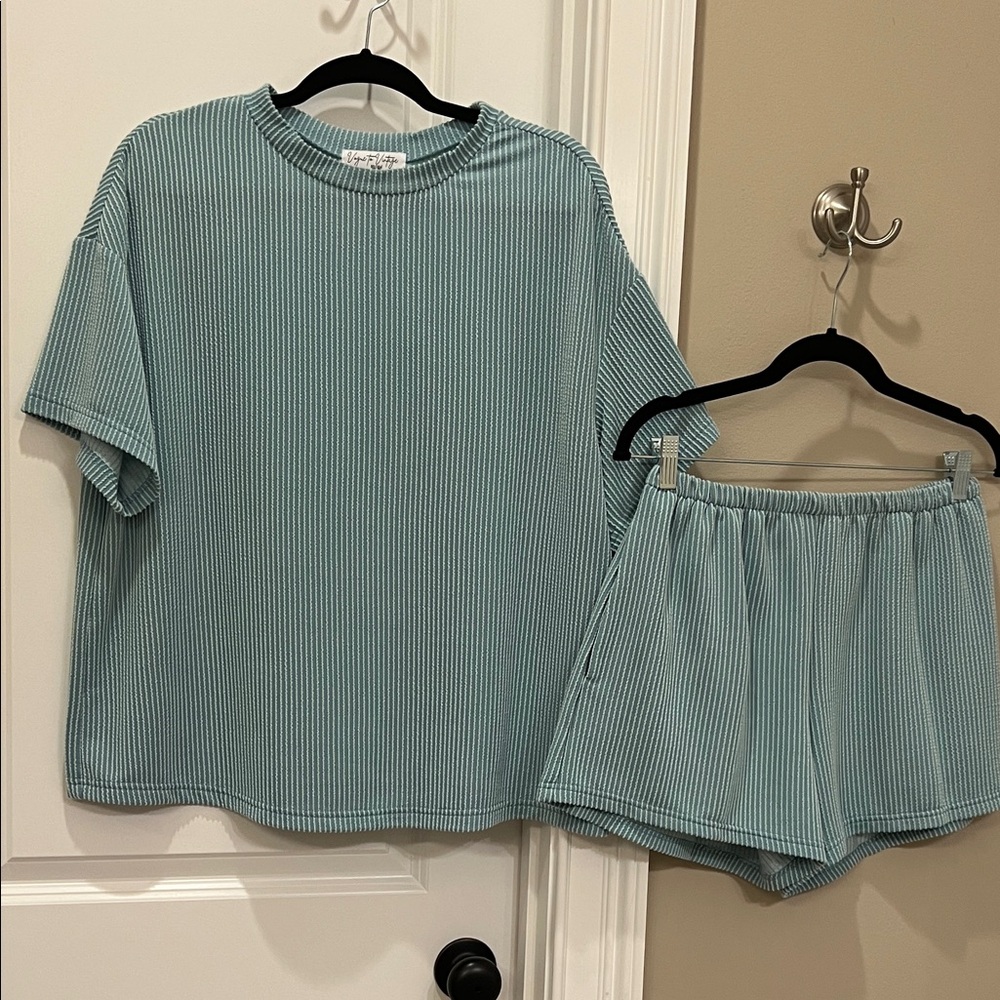 Light Teal Raised Rib Short Set